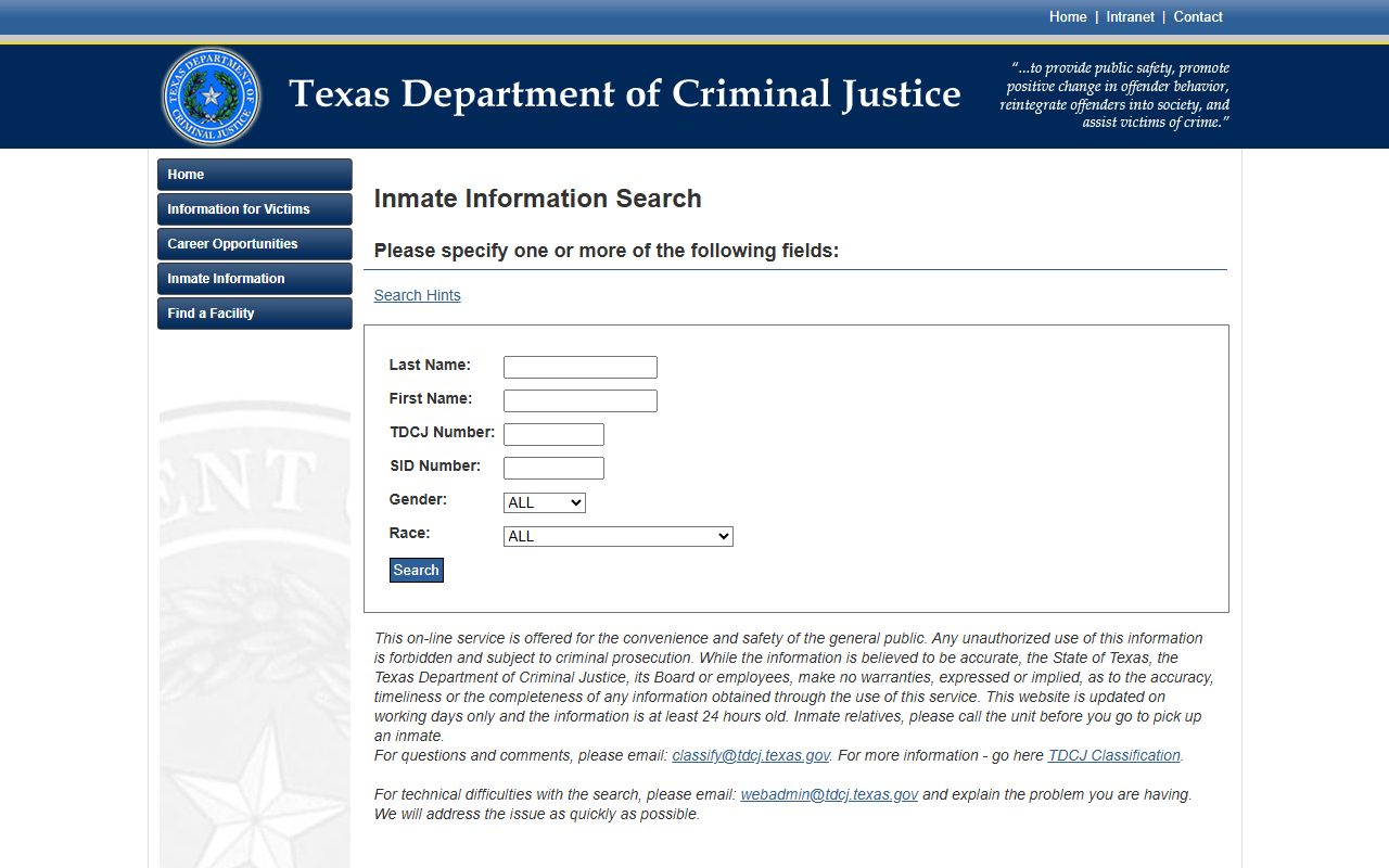Henderson County inmate population TDCJ inmate search fallback